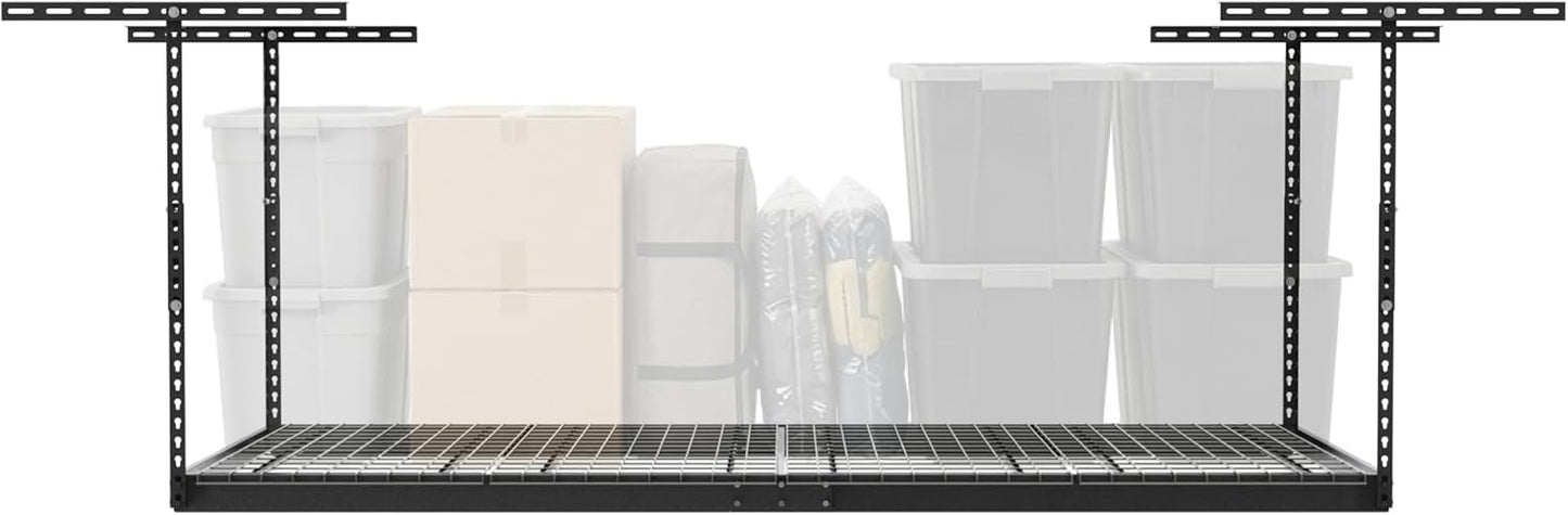 MonsterRax Overhead Garage Storage Rack - 4x8 Ceiling Organizer with Adjustable Height 24"-45" - Grey