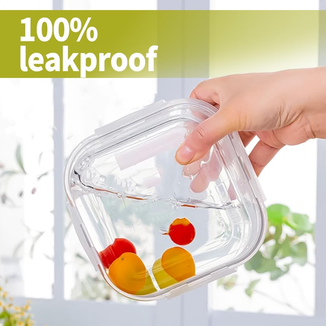 Skiennix 2-Cup Square Glass Food Storage Containers - Airtight, Leak-Proof, BPA-Free | Small 16oz Meal Prep Bowls
