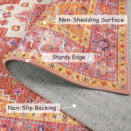 Ultra-Thin Washable Area Rug 5x7 Boho Vintage Medallion Floor Carpet Pink/Teal