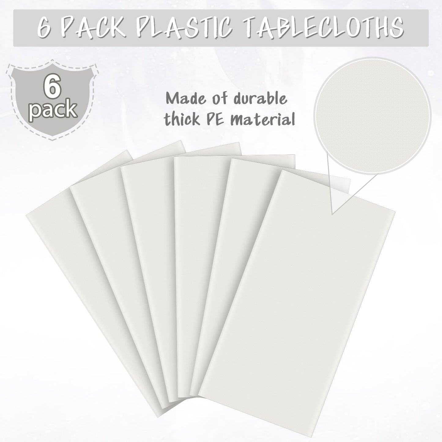 YIDAKO 6Pcs 54 x 108 Inch White Rectangle Tablecloth,Disposable Plastic Table Cloth,Waterproof White Table Cover for Graduation Birthdays Weddings Anniversary Party Decorations