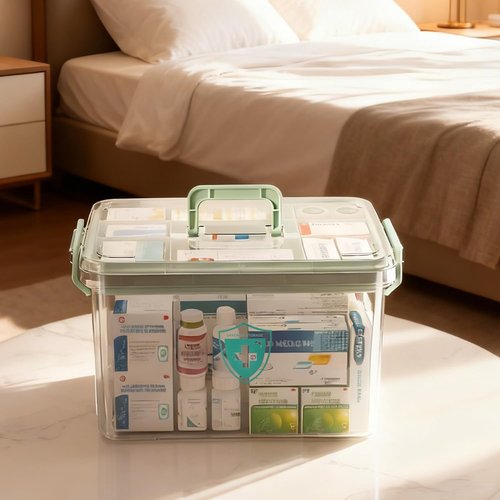 Clear Medicine Organizer by [Brand Name] - 2 Pack Multipurpose Storage Box for Home & Travel