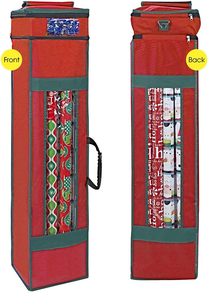 ProPik Wrapping Paper Storage Bag - Heavy Duty with Clear Window & Pocket | Fits 40-Inch Rolls (Red, 47 x 10 x 10 Inch)