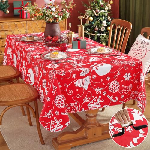 SASTYBALE Christmas Waterproof Vinyl Rectangle Tablecloth 60x120 Inches Red