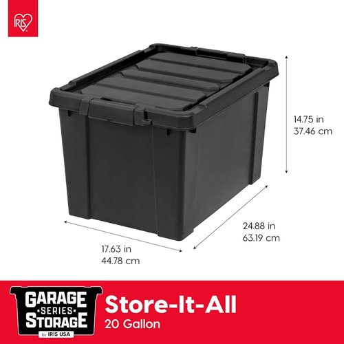 IRIS USA 20 Gallon Lockable Storage Bins - Heavy Duty, Stackable Organizing Containers | 6 Pack, Black