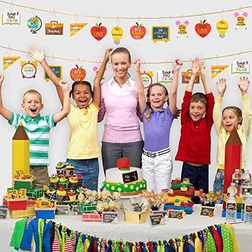 WATINC 31PCS Teacher Appreciation Wooden Ornaments, Graduation Hanging Pendants Decoration Thanksgiving Party Favor, Thank You Teachers First and Last Day of School Back to School for Classroom Decor