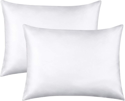FLXXIE Zipped Satin Pillowcases - Silky Soft for Hair & Skin | 20"x26", White (2 Pack)