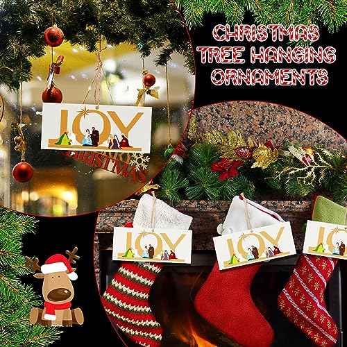 Bucherry 12 Pcs Joy Nativity Scene Ornament for Christmas Tree Wooden Jesus Ornaments Christian Religious Hanging Decor for Home Christmas Decorations