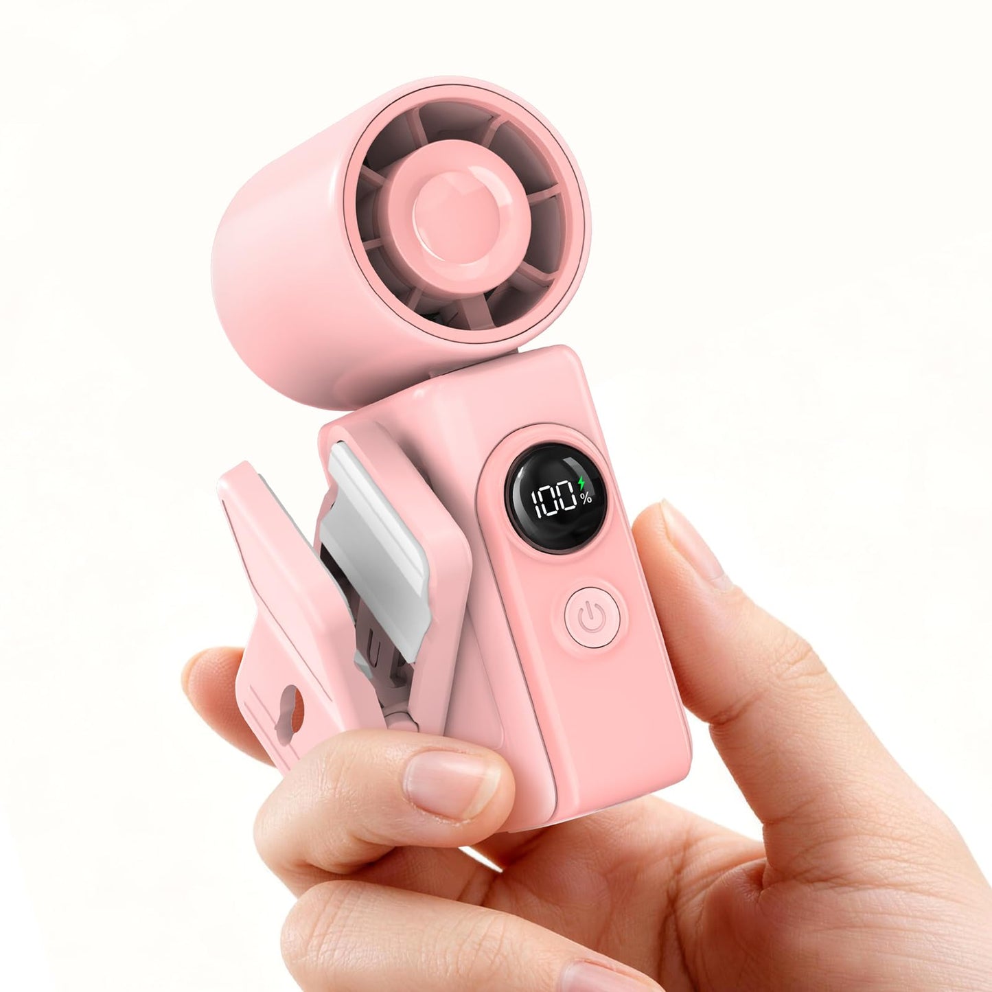 Portable Clip-On Mini Fan, Hands-Free, Turbo Personal Handheld Fans Rechargeable w/ 4 Wind & LED Display, Pocket Size Summer Cooling Essentials for Travel/Eye Lash/Beach/Concert, Gifts for Women(Pink)
