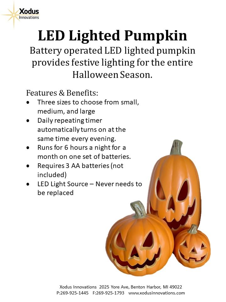 Xodus Battery Operated LED Pumpkin Jack-O-Lantern - Medium 8.5-inch 2-Pack Halloween Decor