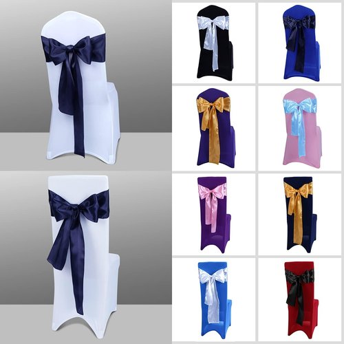 Babenest Satin Chair Sashes - Upgraded 50 Pcs Chair Ribbons & Bows for Weddings | Navy Blue