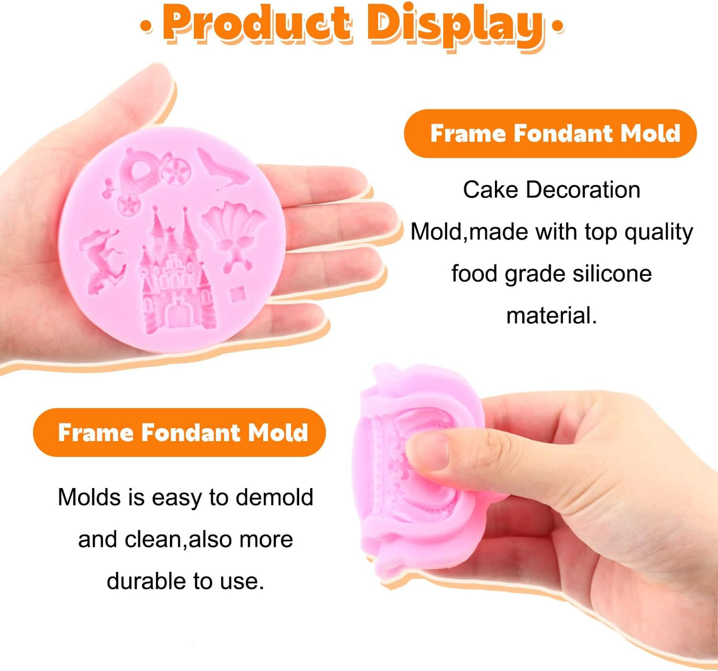 Skiennix Silicone Mold Set - Cinderella Fondant & Baroque Photo Frame Molds for Cake Decoration | Set of 4