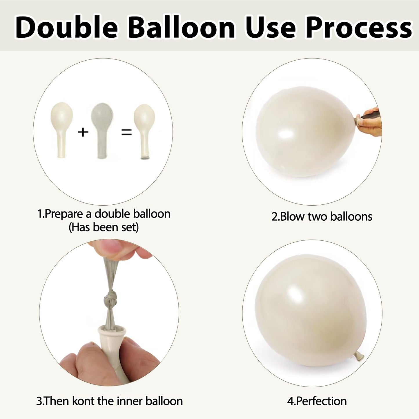 Pearl Sand White Balloons Arch Kit,Double Stuffed White Ivory Beige Cream Balloon Different Sizes 18/12/10/5 Inch Off White Balloon for Wedding Engagement Birthday Bachelorette Decorations