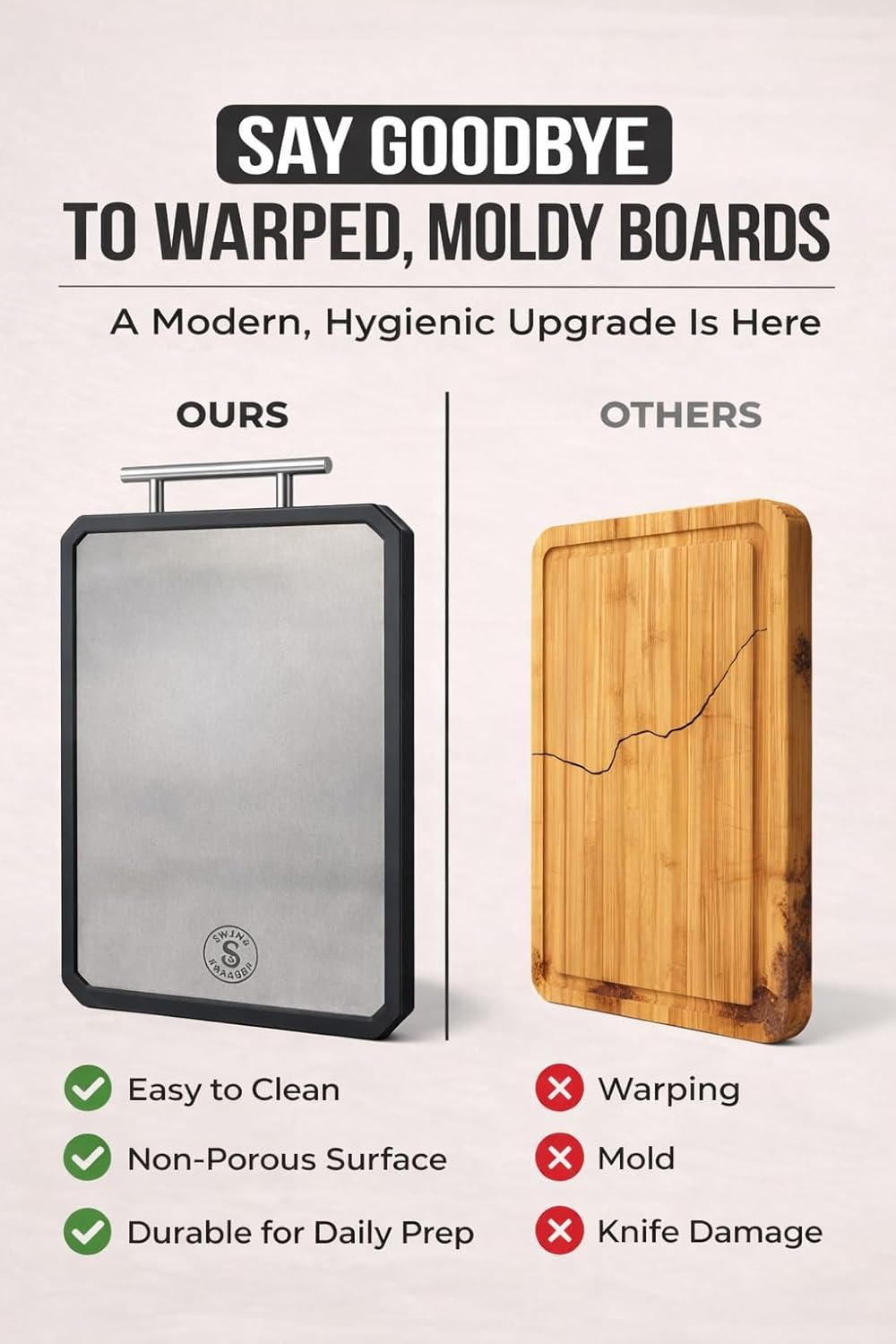 Titanium Cutting Board - Double-Sided Metal Design with Scraper | 16” x 11” Large Kitchen Prep Surface