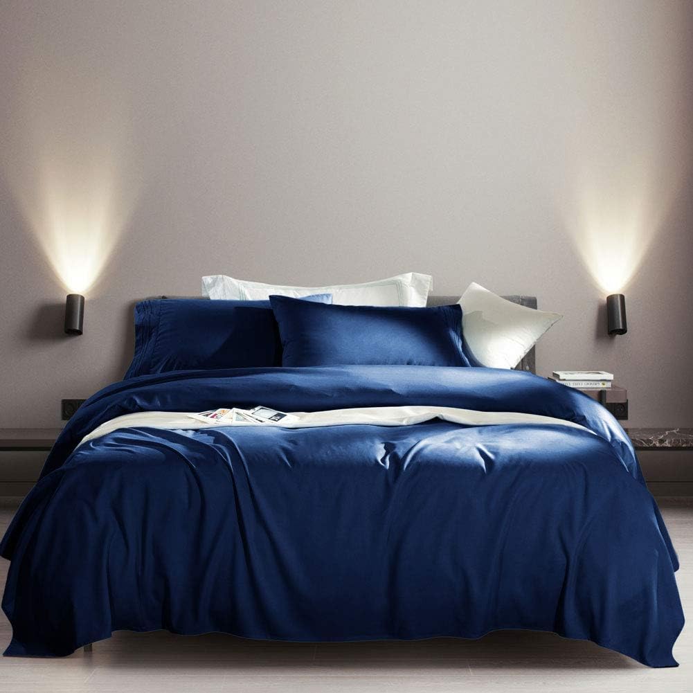 SONORO KATE Bed Sheet Set - Super Soft Microfiber 1800 Thread Count | Luxury Navy Blue Queen Sheets with Deep Pockets
