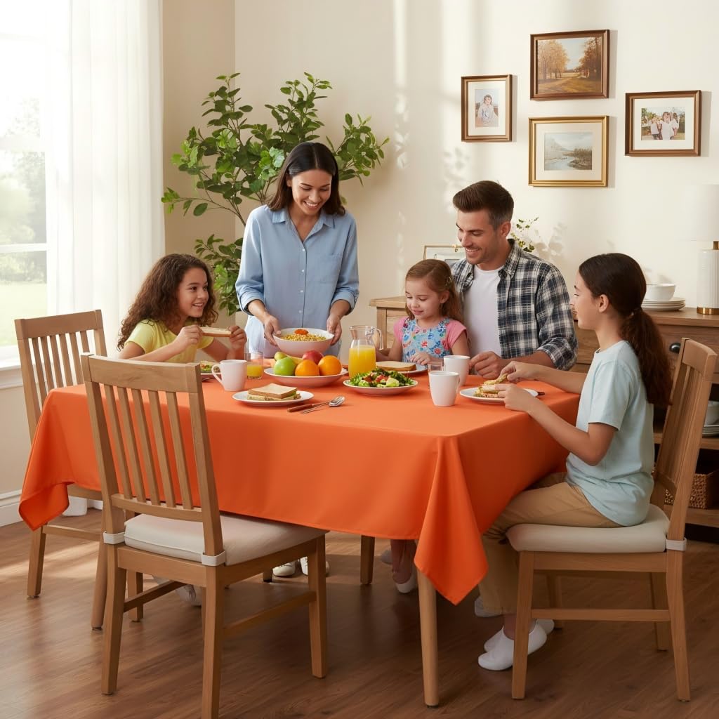 sancua Rectangle Tablecloth - 90 x 132 Inch - Water Resistant Spill Proof Washable Polyester Table Cloth, Decorative Fabric Table Cover for Dining Tables, Buffet Parties and Camping, Orange