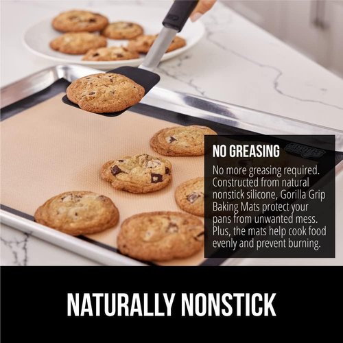 GORILLA GRIP Reusable Silicone Baking Mat - Nonstick & Oven Safe, 16.5x11.87, Easy Clean, 2PK, Black