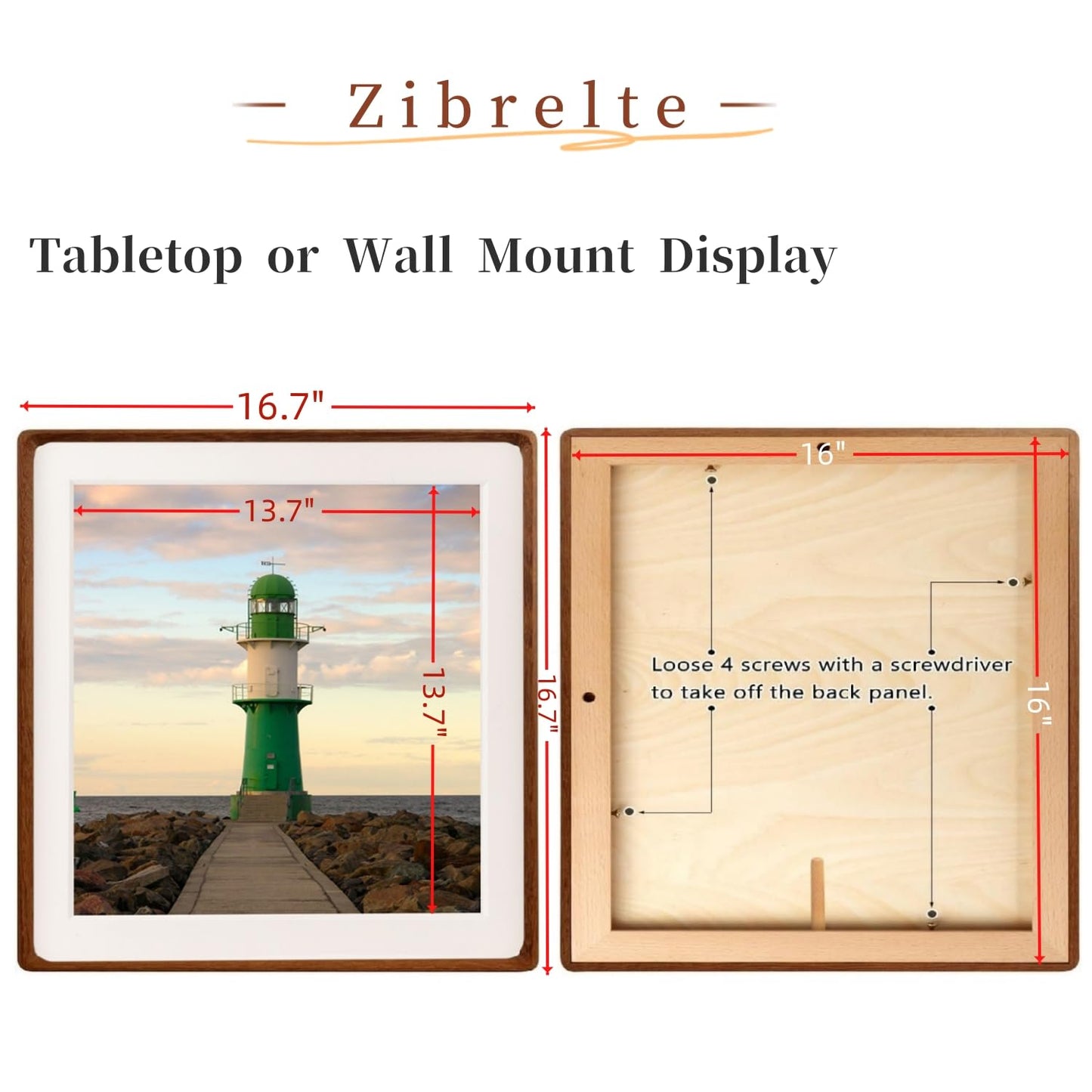 Zibrelte Natural 16x16 Picture Frame Wood with 14x14 Mat,Square Wall Photo Frames 16x16 Made of Solid Walnut Wood for Tabletop Gallery Wall Hanging