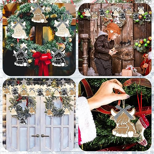Poen 36 Pcs Highland Cow Christmas Wooden Ornaments - Black White Cow Style, Holiday Tree Decorations