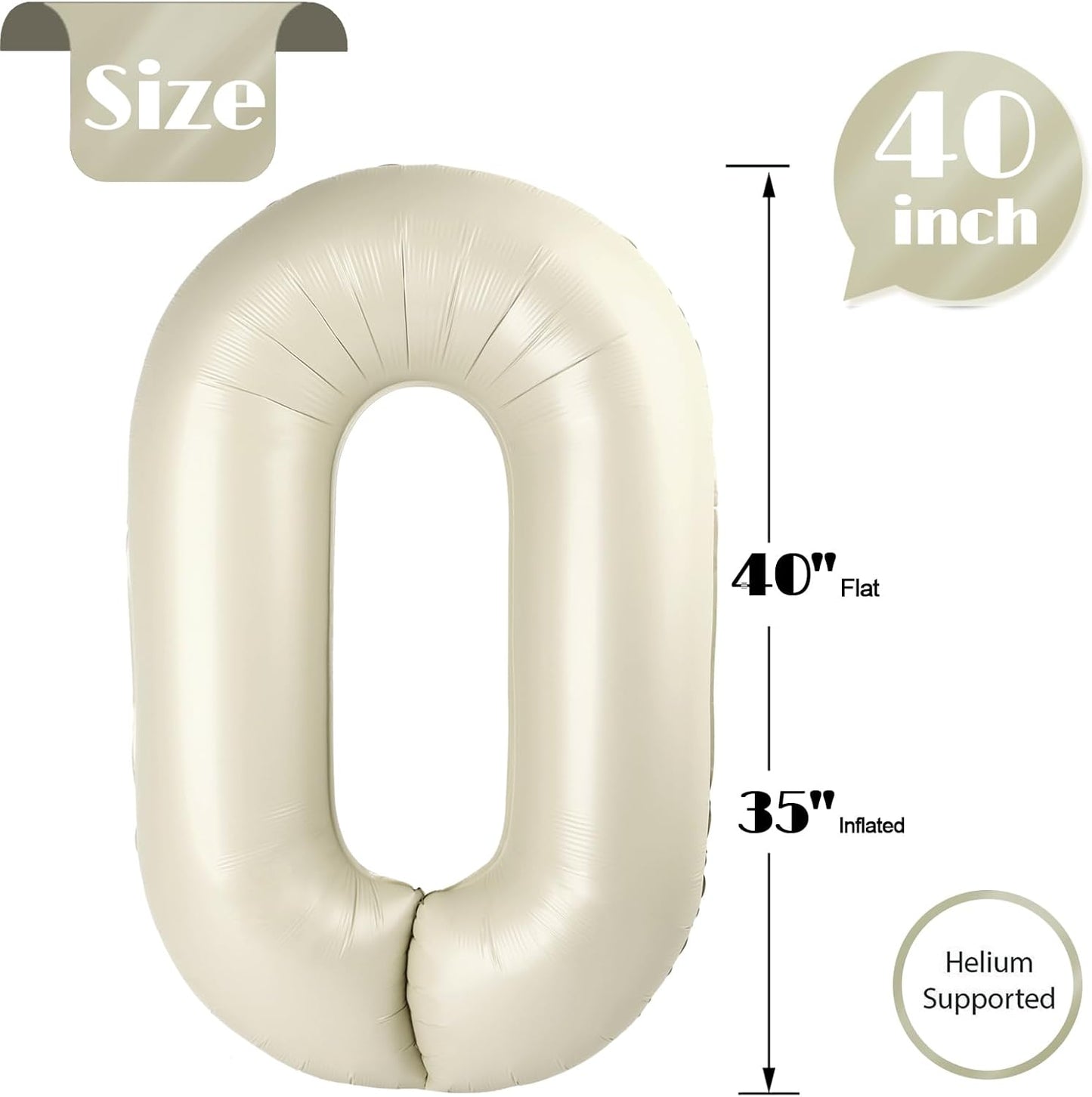 Regine Switzerland Cream Number Balloon - 40 Inch Birthday Decoration for All Ages | Elegant Party Supplies