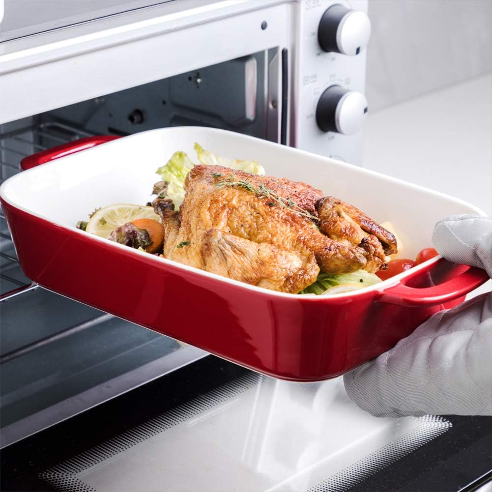 Sweejar Ceramic Bakeware Set - Rectangular Baking Dish for Casseroles & Cakes | White Porcelain Oven Dishes