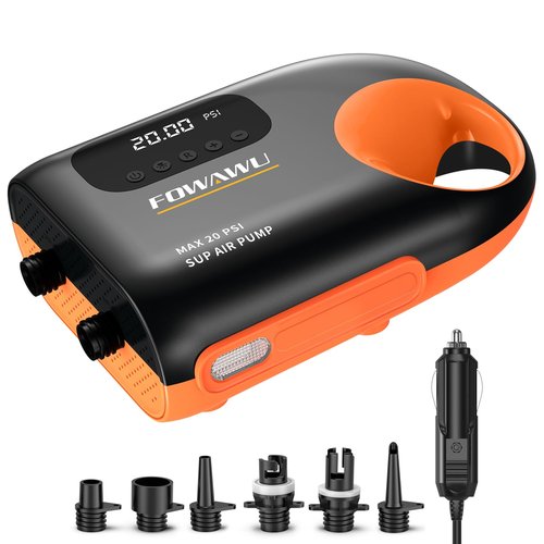 FOWAWU 20 PSI Paddleboard Pump, Sup Pump Electric DC 12V Car Connector, Paddle Board Pump Intelligent Dual Stage Inflation & Deflation, Auto-Off