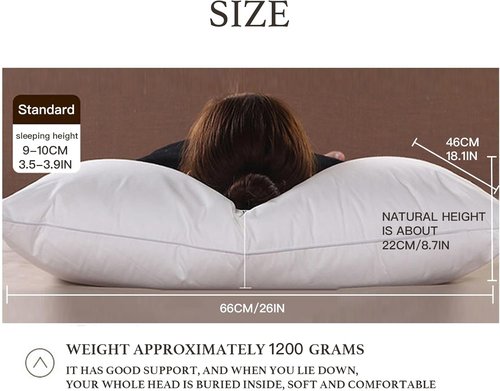 Hotel Collection Soft Standard Size Bed Pillows Set of 2 - Comfortable Down Alternative with Ergonomic Support for Back & Side Sleepers