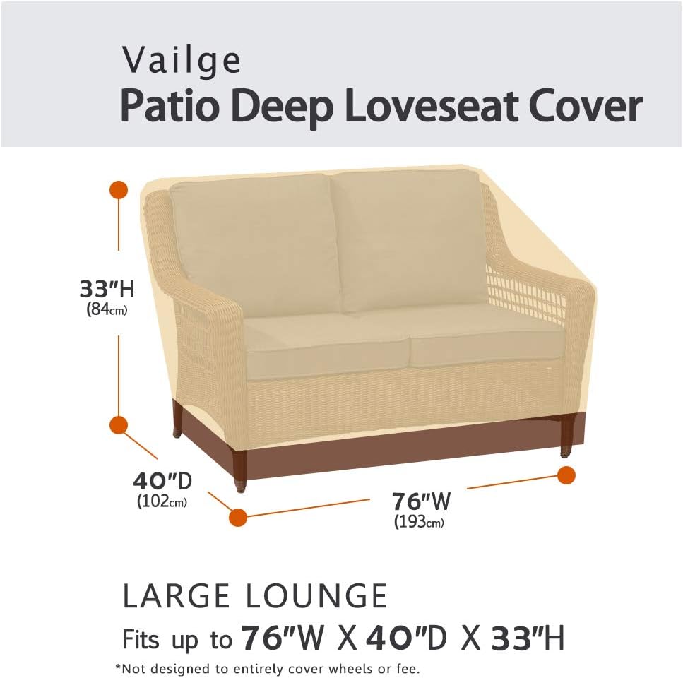 VAILGE 2-Seater Heavy Duty Patio Loveseat Cover - 100% Waterproof & Breathable | Medium Beige & Brown