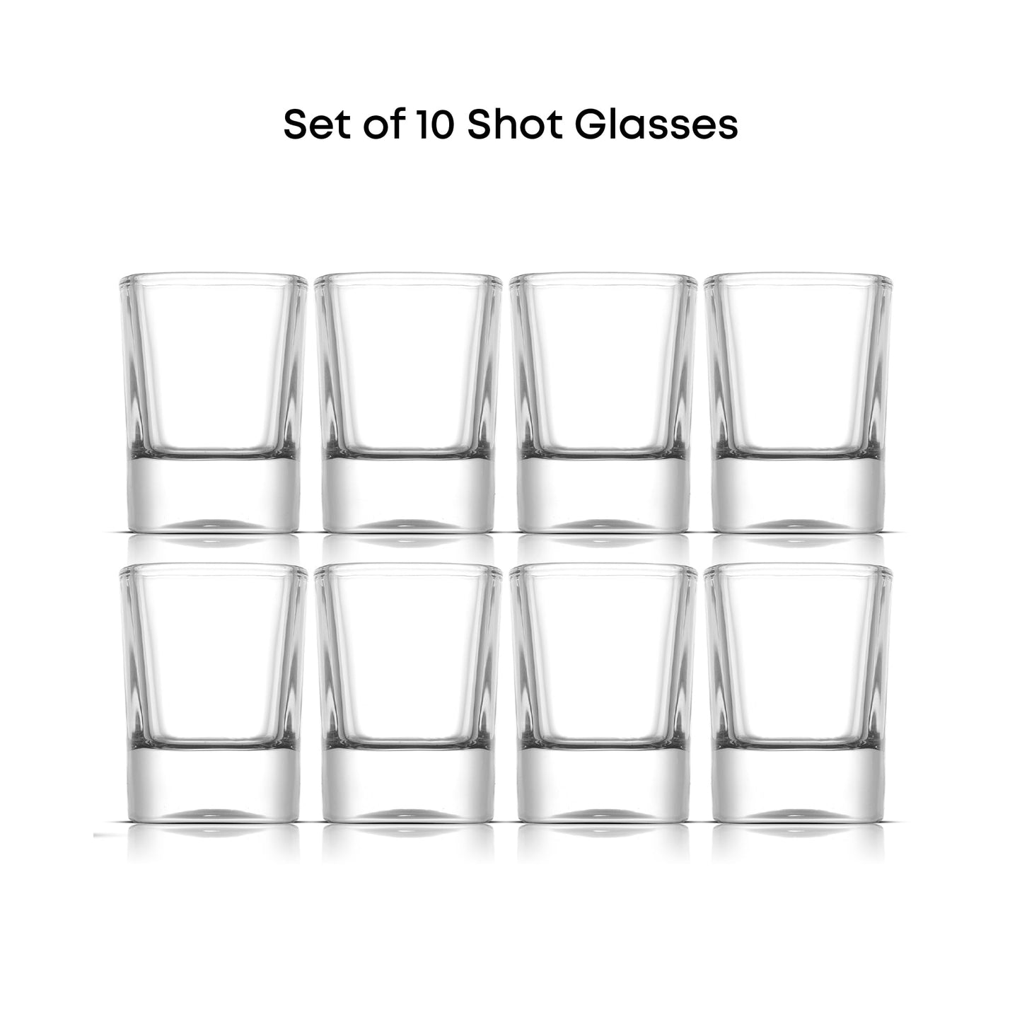 JoyJolt Glass Shot Glasses Set of 10 - City 2oz Heavy Base Square Shot Glasses, Perfect for Espresso, Tequila, Aperitif, Limoncello Liqueur