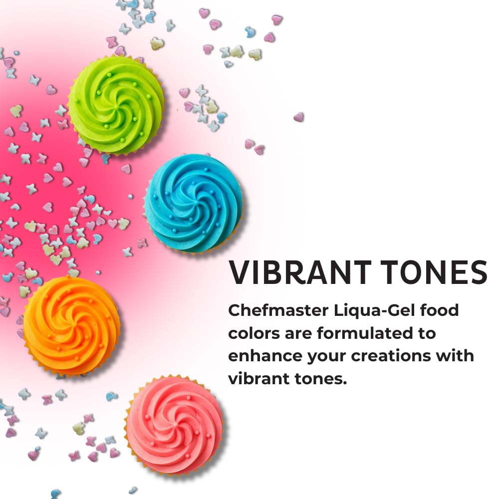 Chefmaster 4-Bottle Set of Neon Food Coloring, Liqua-Gel® Vibrant Colors, Professional-Grade Dye for Easter Eggs, Icing, Frosting, Fondant, & Batters, Fade-Resistant, Made in USA, 0.67 oz