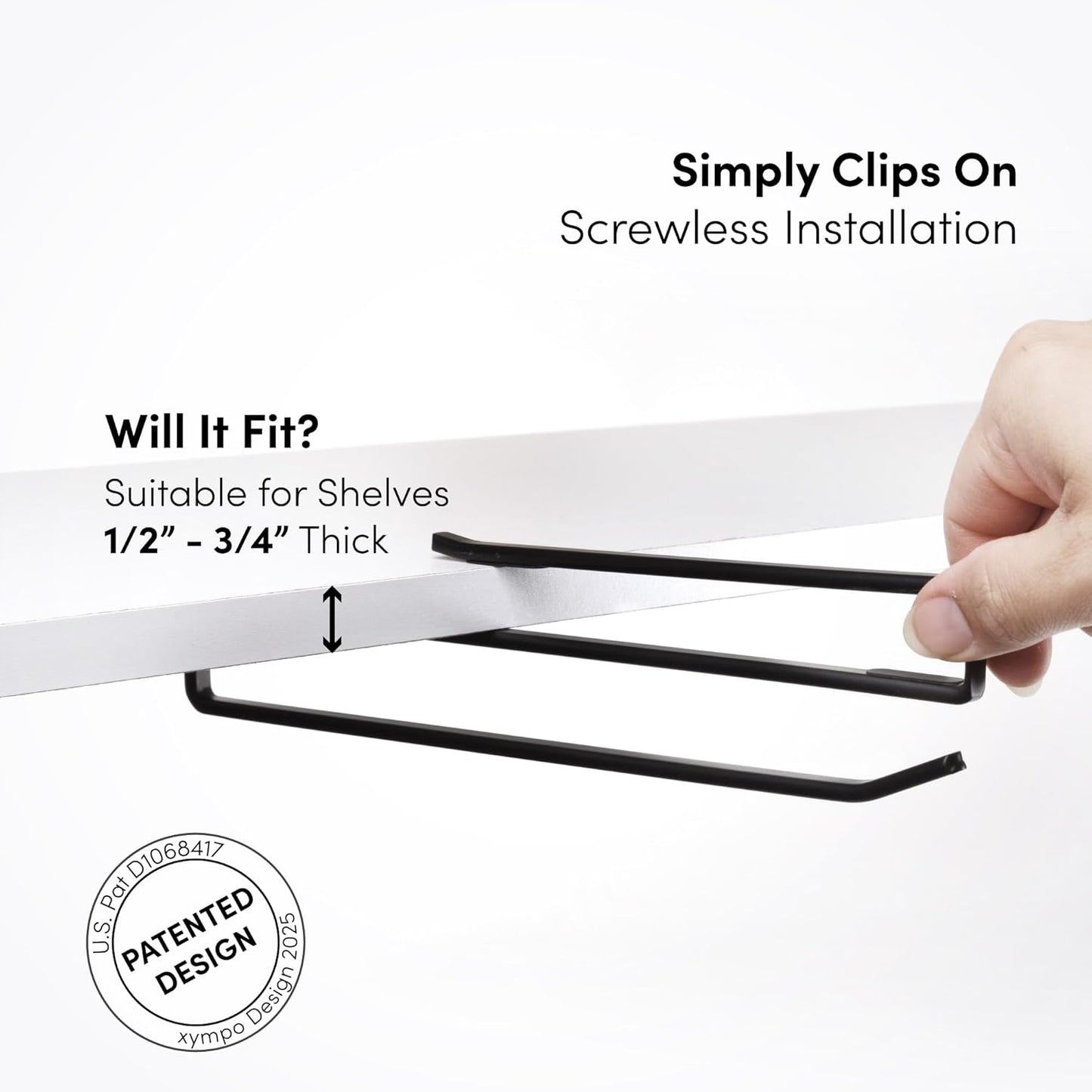 Xympo Coffee Mug Hanger - Clip-On Shelf Organizer for Cups & Utensils | Screwless Installation (Pack of 2)