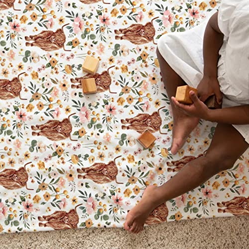 HawSkgFub Highland Cow Floral Boho Retro Baby Blanket Girls Gift, Western Farm Animal Yak Flower Flannel Fleece Nursery Bed Blankets, Soft Lightweight Newborn Infant Toddler Kid Crib Bedding 40 x 50