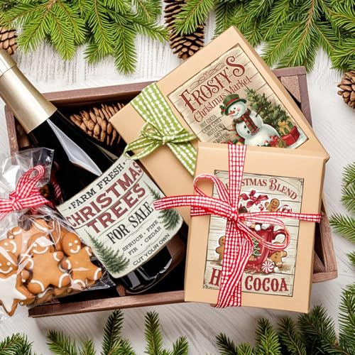 44 Pack Vintage Christmas Wine Bottle Labels Waterproof Stickers