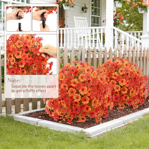 Fall Artificial Mums Flowers Topiary Balls 23 Inch - Orange & Red, 2 Pack