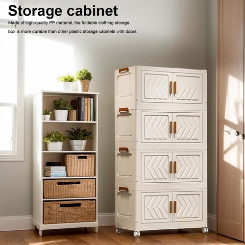 ETOYA 4-Tier Stackable Storage Bins with Lids & Wheels | 14.96"x10.24"x35.43" Collapsible Organizer for Home & Office