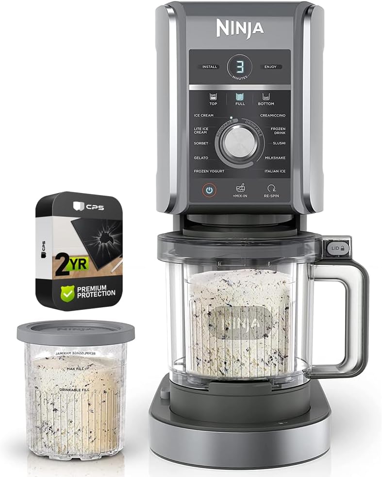 Ninja NC501 CREAMi Deluxe 11-in-1 XL Ice Cream Maker - Silver Bundle with 2-Year Protection Plan
