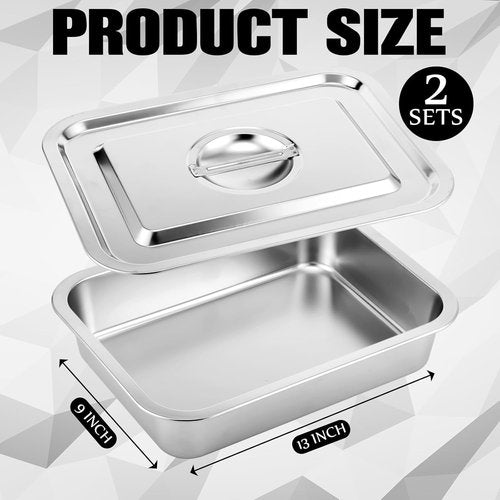 Funnymoom Deep Lasagna Baking Pan Set - 11 x 14.2 Inch Nonstick Stainless Steel with Lids | 5.3 Qt Capacity