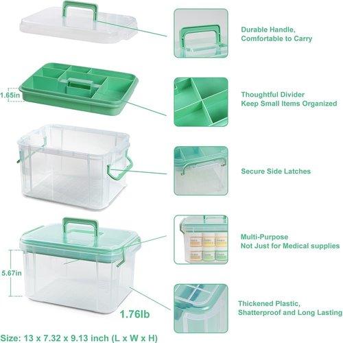 HEY FOLY 15qt Clear Medicine Organizer - Thickened Plastic First Aid Box with Tray & Labels