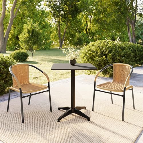 Beige Rattan Stackable Indoor-Outdoor Restaurant Chair Set of 2 - Contemporary Style
