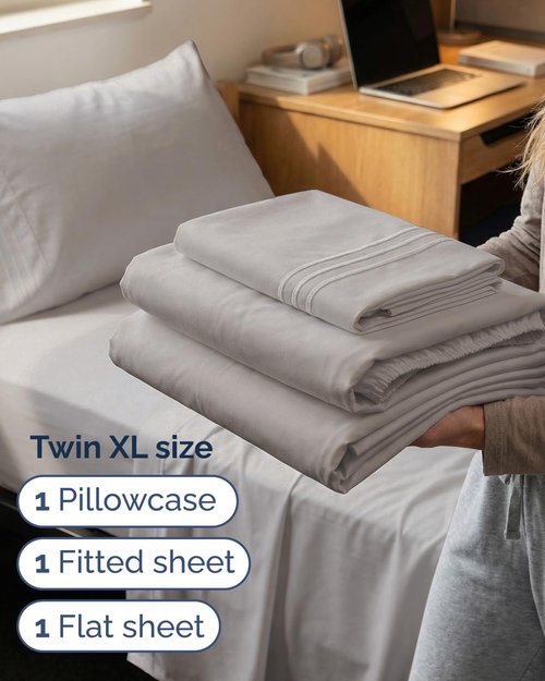 Comfy Twin XL Sheet Set by [Brand Name] - Breathable Cooling Bedding | Soft, Wrinkle-Free, Deep Pockets - Light Grey