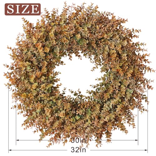 32-Inch Fall Artificial Eucalyptus Wreath with Seeds for Front Door Decor - Variation of THIS listing