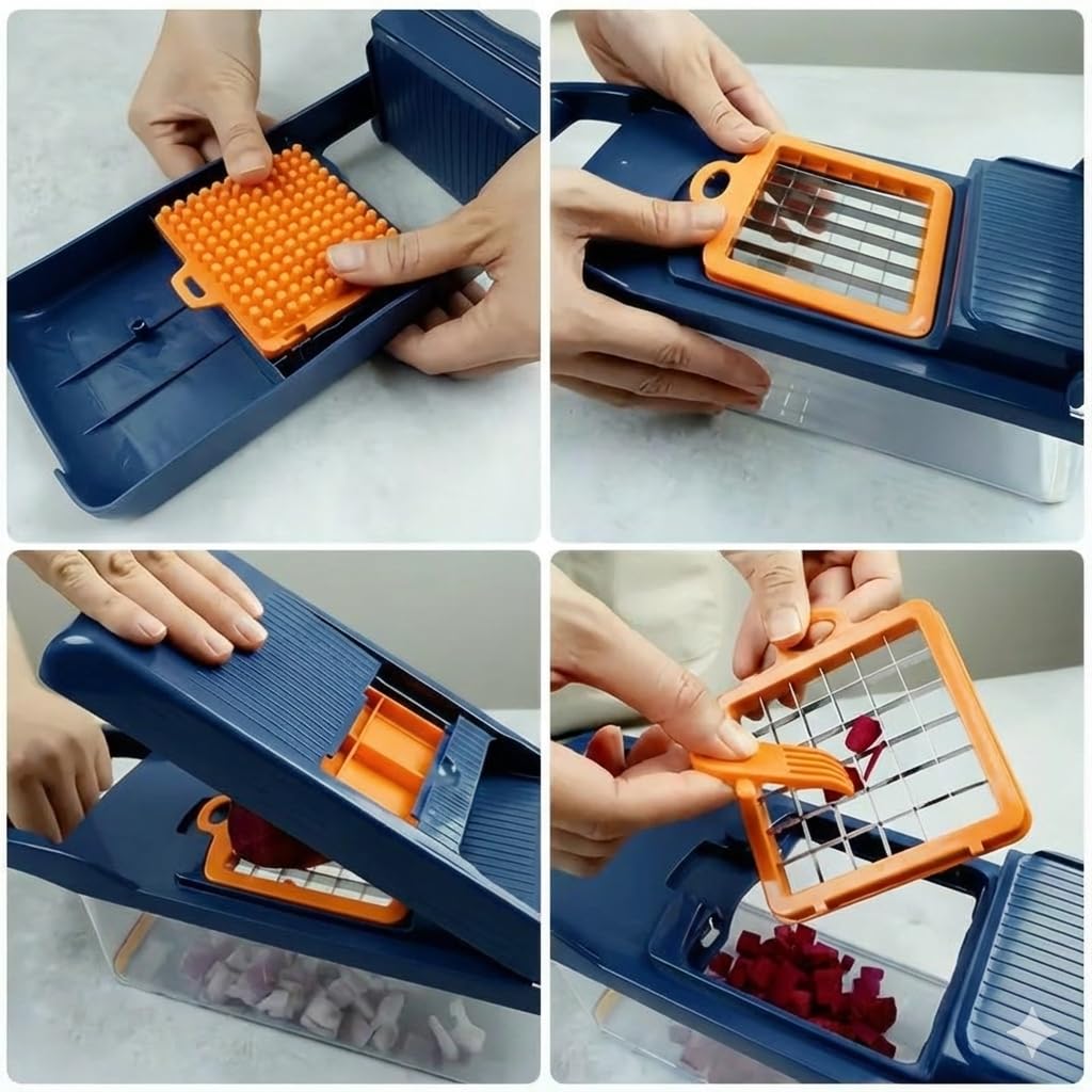 Vegetable Chopper, All in One Vegetable Chopper, 16 Blade Slicer for Kitchen, Food Chopper, Vegetable Slicer and Spiralizer, Cutter, Dicer, Grater, Kitchen Gadgets Sets with Container,