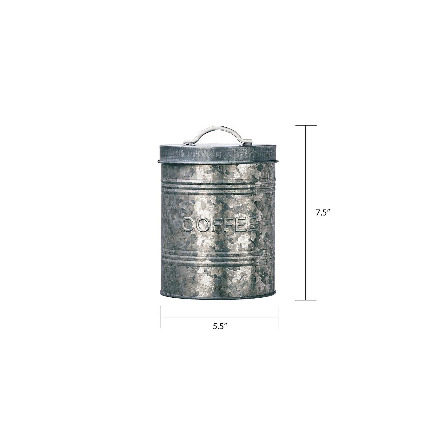 Amici Home Rustic Kitchen Coffee Metal Canister | Galvanized Metal Storage Container with Handle | 76 Ounce Capacity | Coffee Canister with Lid for Kitchen Countertop
