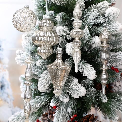 Colingmill Vintage Silver Mercury Glass Christmas Ornament Set - 7.87 Inch