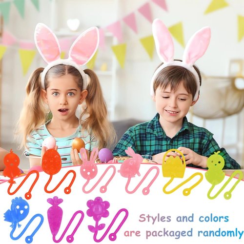 Howzcci 48 PCS Easter Party Favors Toys, 24 PCS Sticky Hands Toy with 24 PCS Mini Slinky Coil Springs Toys for Kids Girls Boys Easter Basket Stuffers Party Favors Gifts