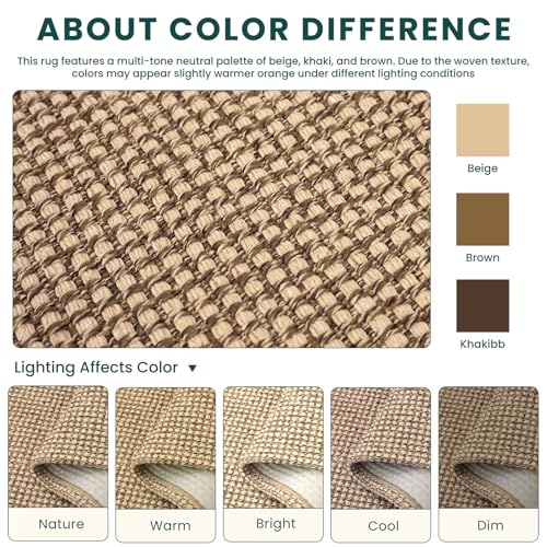 Washable Area Rug 5x7 ft Non-Slip Braided Cotton Floor Carpet for Living Room - Orange Beige/Tan/Brown, Rectangular