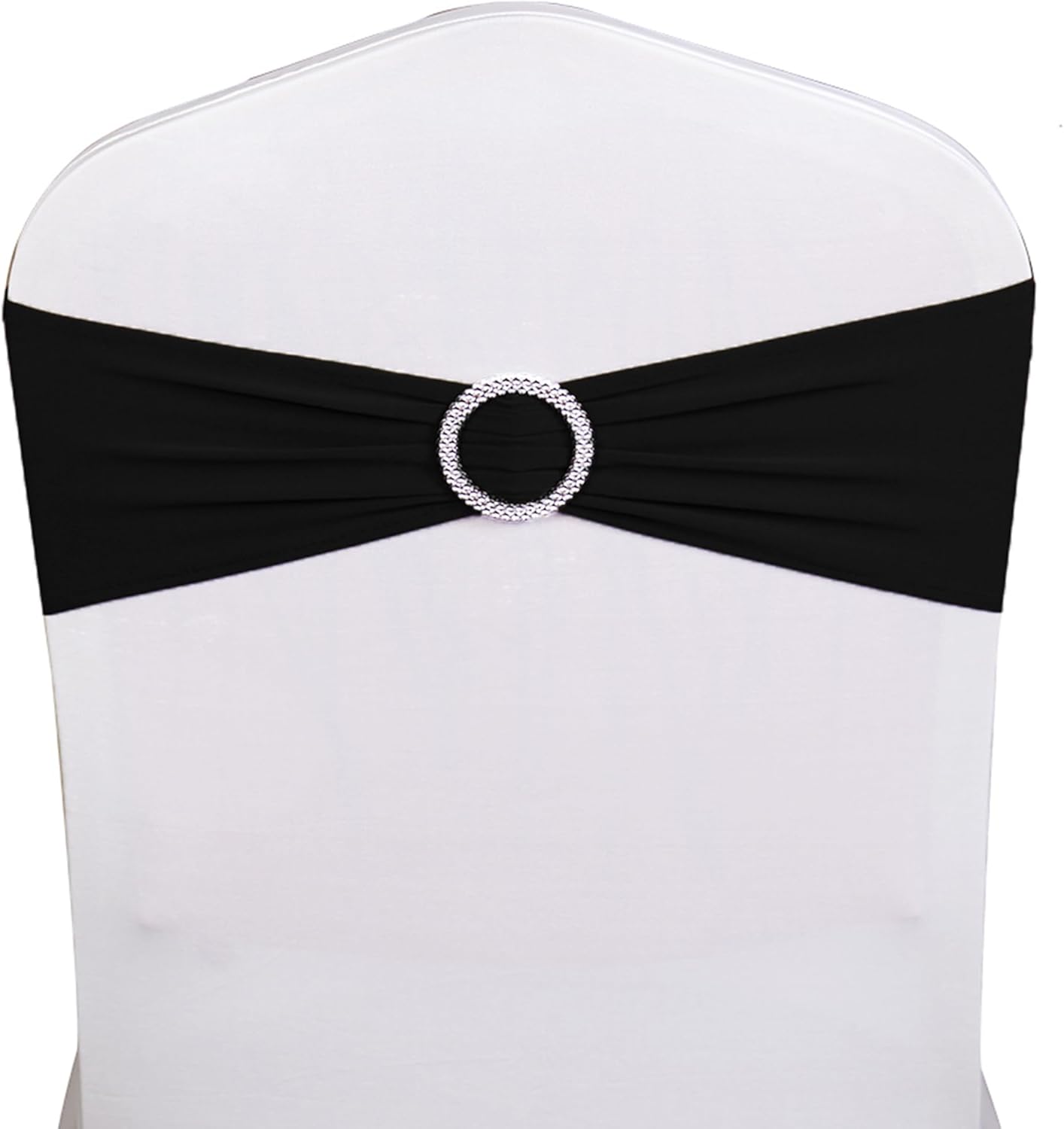 Skiennix 50 Pack Black Spandex Chair Sashes - Elegant Buckles for Weddings & Events | Versatile Decorations