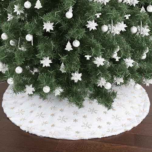 Mr. Pen- Christmas Tree Skirt 24 inches, White Faux Fur Christmas Tree Skirts with Gold Snowflakes, White Tree Skirt, Christmas Skirt Tree, White Christmas Tree Skirt White, Xmas Tree Skirt