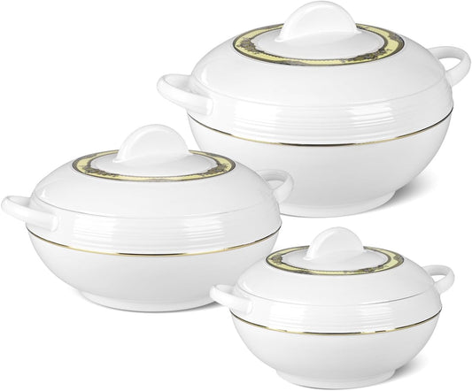Ambiente Food Warmer Hot Pot Set Of Insulated Casseroles 1.2 1.6 And 2.5 Litre (White)