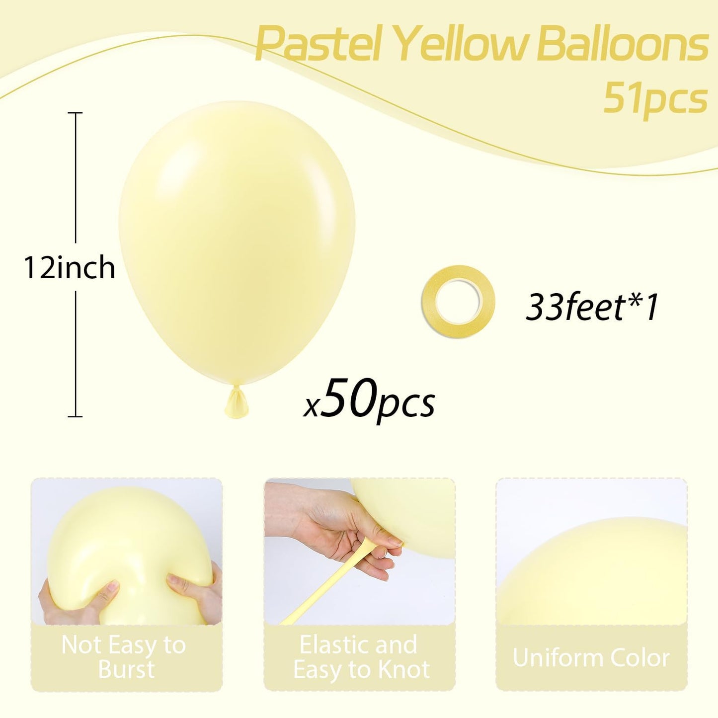 Pastel Yellow balloons 12 inch, Light Yellow Latex Balloons 50pcs Party Balloon for Gender Reveal Baby Shower Birthday Party Decorations
