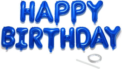 Happy Birthday Balloon Banner Set by [Brand Name] - 16 Inch Dark Blue Foil Letters | Reusable Party Decorations